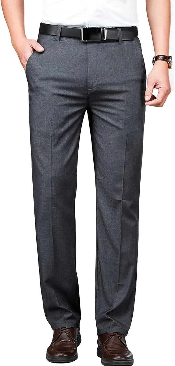 JEShifangjiusu Men's 4-Way Stretch Dress Pant Slim Fit Flat Front Dress Pant Skinny Fit Cotton Business Chino Pant (36,Grey), Grey, 36