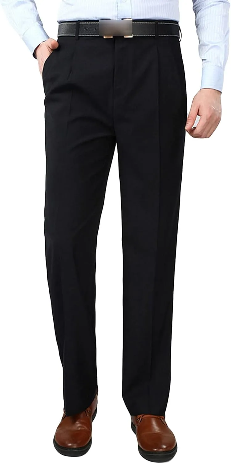 JEShifangjiusu Men's Classic Fit Flat Front Dress Pants Skinny Casual Business Chino Pants Stretch Slim Fit Skinny Suit Pants (34,Dark Blue), Dark Blue, 34