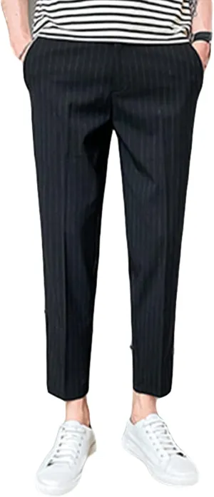 JEShifangjiusu MenS Slim Fit Dress Pants Stretch Dress Pants Skinny Khaki Pants Chino Pant Business Stripe Tapered Trousers (32,Black), Black, 32