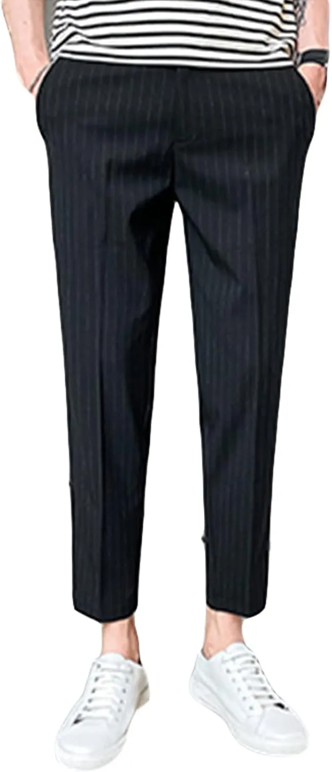 JEShifangjiusu MenS Slim Fit Dress Pants Stretch Dress Pants Skinny Khaki Pants Chino Pant Business Stripe Tapered Trousers (32,Black), Black, 32