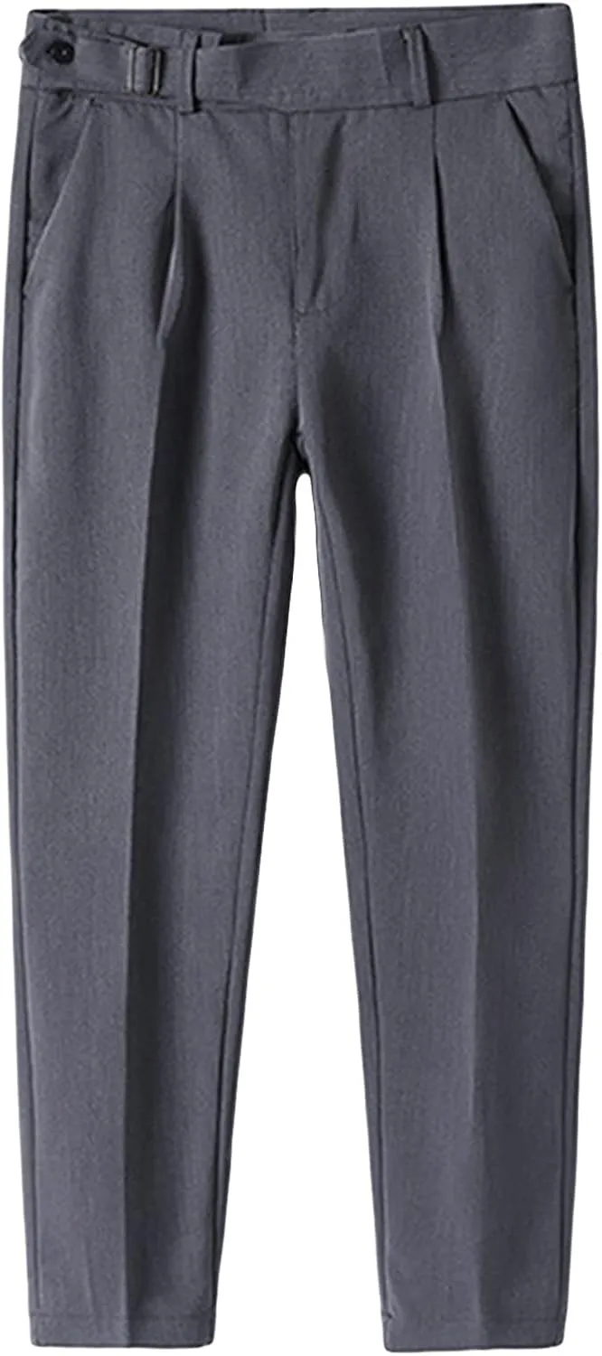 JEShifangjiusu Men's Slim Fit Stretch Dress Pants Skinny Fit Flat Front Suit Pants Plaid Business Chino Pants with Pockets (34,Grey), Grey, 34