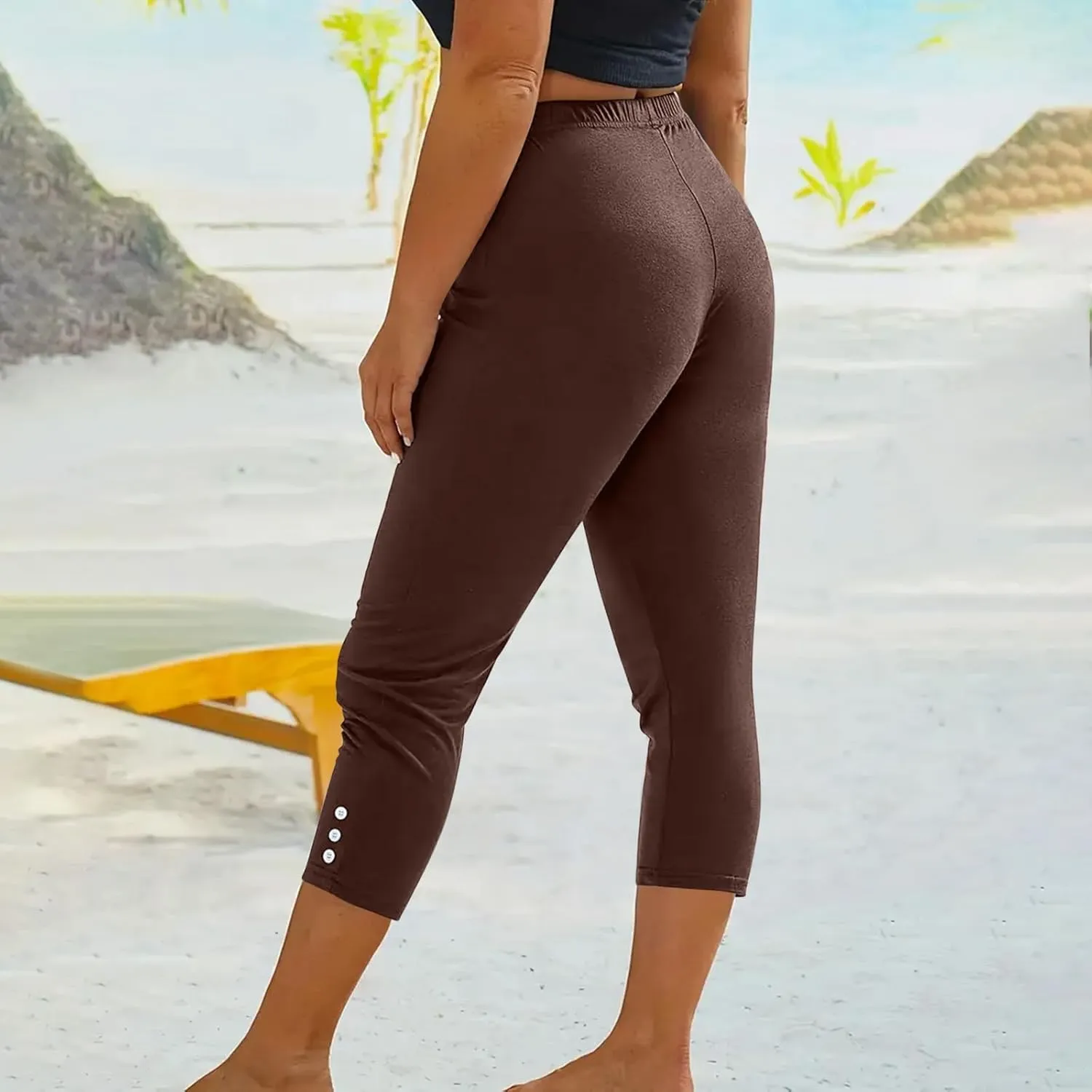 JIEMUXIU High Waisted Capri Leggings for Women - Casual Summer Button Capris Soft Slim Yoga Pants for Running Cycling Workout