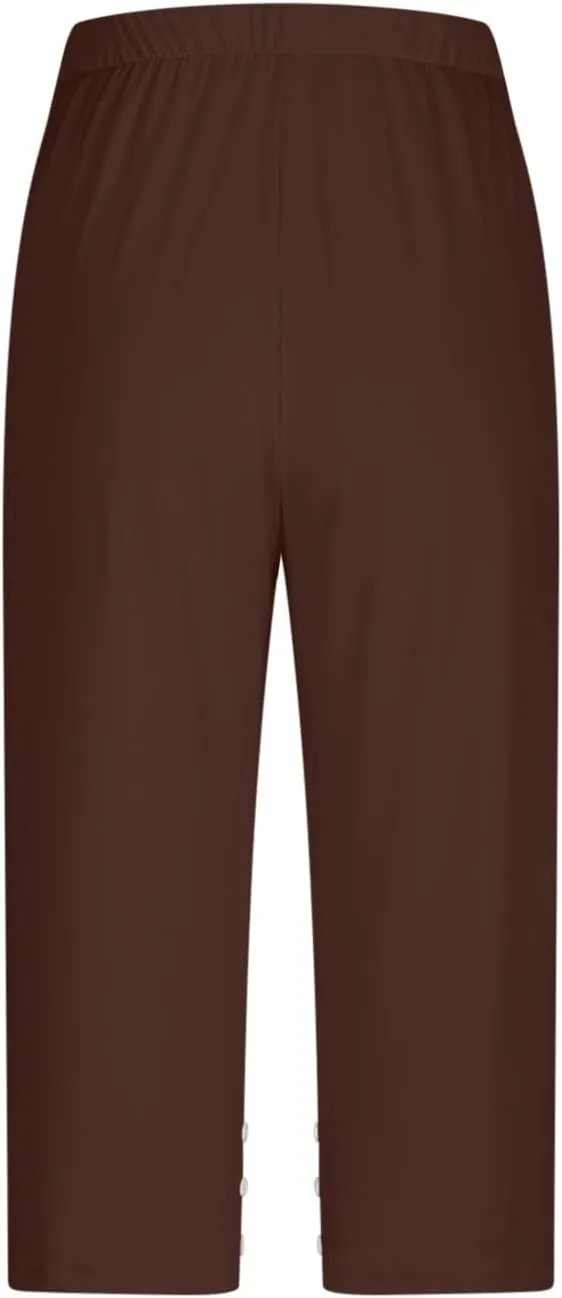 JIEMUXIU High Waisted Capri Leggings for Women - Casual Summer Button Capris Soft Slim Yoga Pants for Running Cycling Workout