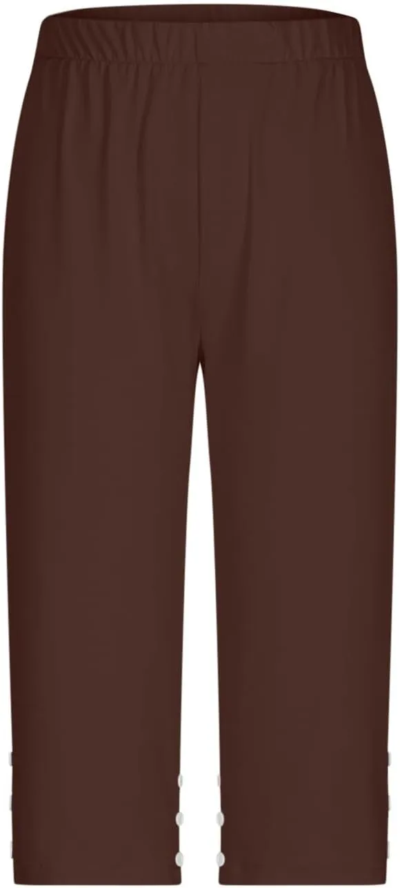 JIEMUXIU High Waisted Capri Leggings for Women - Casual Summer Button Capris Soft Slim Yoga Pants for Running Cycling Workout