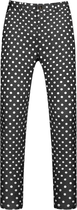 Lars Amadeus Polka Dots Dress Pants for Men's Flat Front Business Wedding Retro Trousers