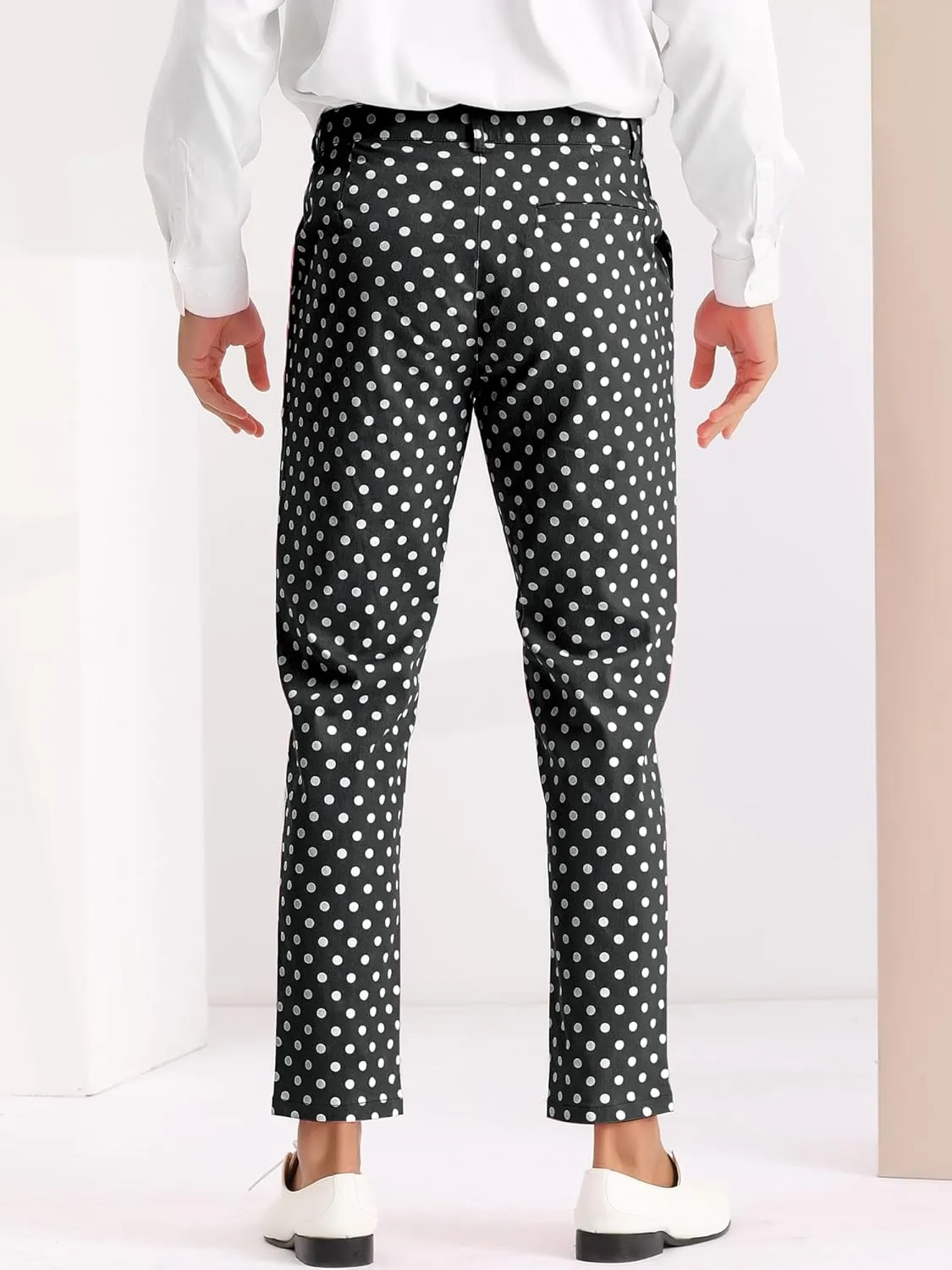 Lars Amadeus Polka Dots Dress Pants for Men's Flat Front Business Wedding Retro Trousers