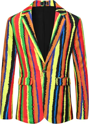 Lars Amadeus Rainbow Striped Suit Jacket for Men's Notch Lapel Prom Party Blazer Sports Coat