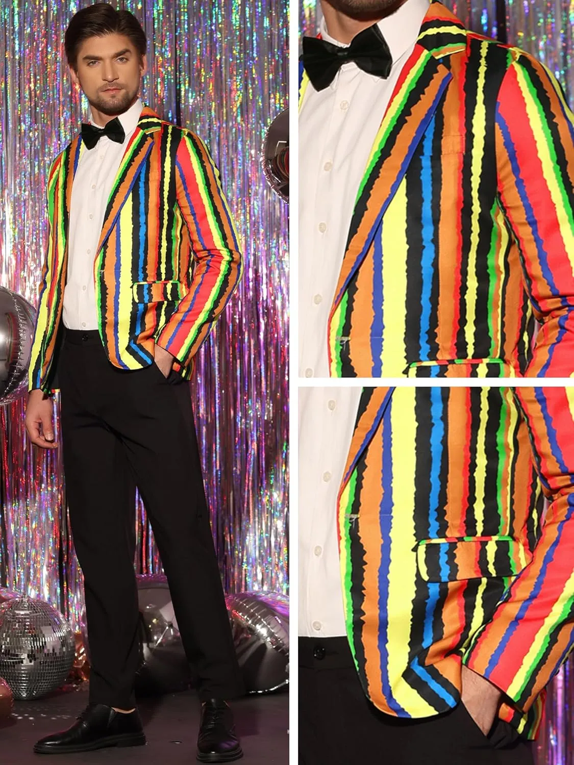 Lars Amadeus Rainbow Striped Suit Jacket for Men's Notch Lapel Prom Party Blazer Sports Coat