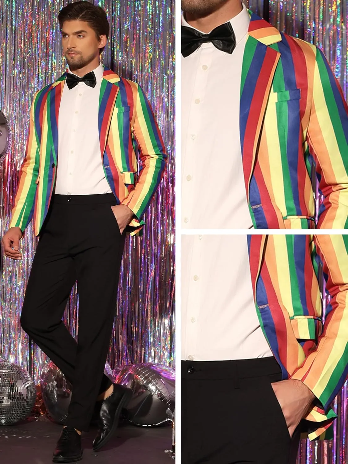 Lars Amadeus Rainbow Striped Suit Jacket for Men's Notch Lapel Prom Party Blazer Sports Coat
