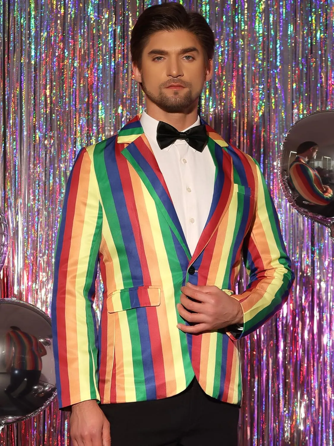 Lars Amadeus Rainbow Striped Suit Jacket for Men's Notch Lapel Prom Party Blazer Sports Coat