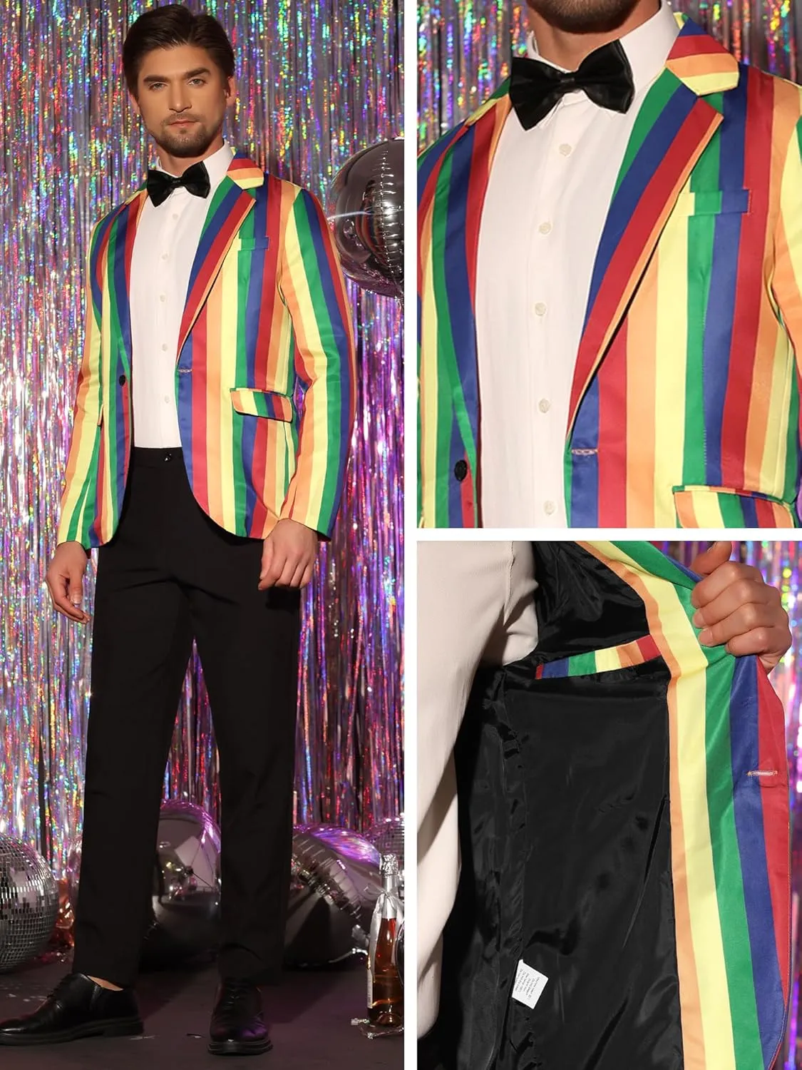 Lars Amadeus Rainbow Striped Suit Jacket for Men's Notch Lapel Prom Party Blazer Sports Coat