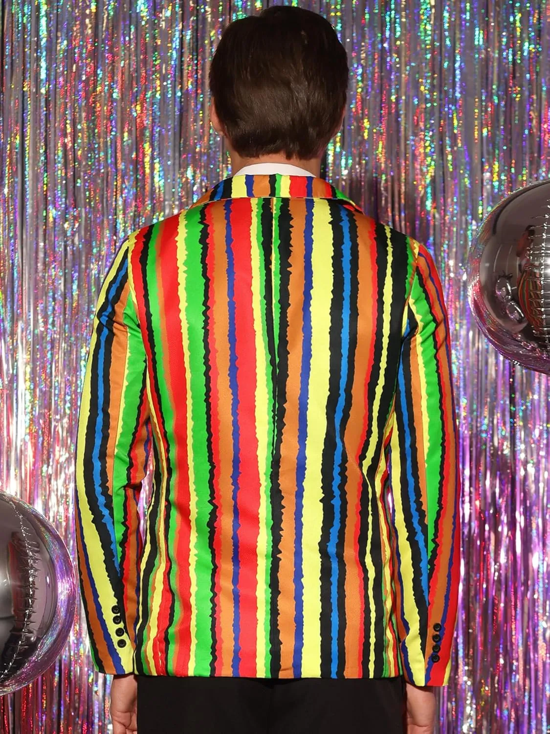 Lars Amadeus Rainbow Striped Suit Jacket for Men's Notch Lapel Prom Party Blazer Sports Coat