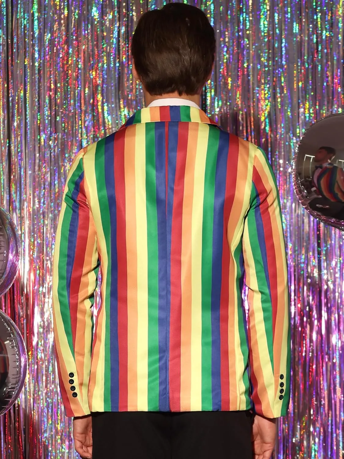 Lars Amadeus Rainbow Striped Suit Jacket for Men's Notch Lapel Prom Party Blazer Sports Coat