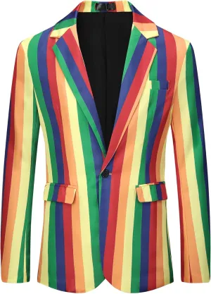 Lars Amadeus Rainbow Striped Suit Jacket for Men's Notch Lapel Prom Party Blazer Sports Coat