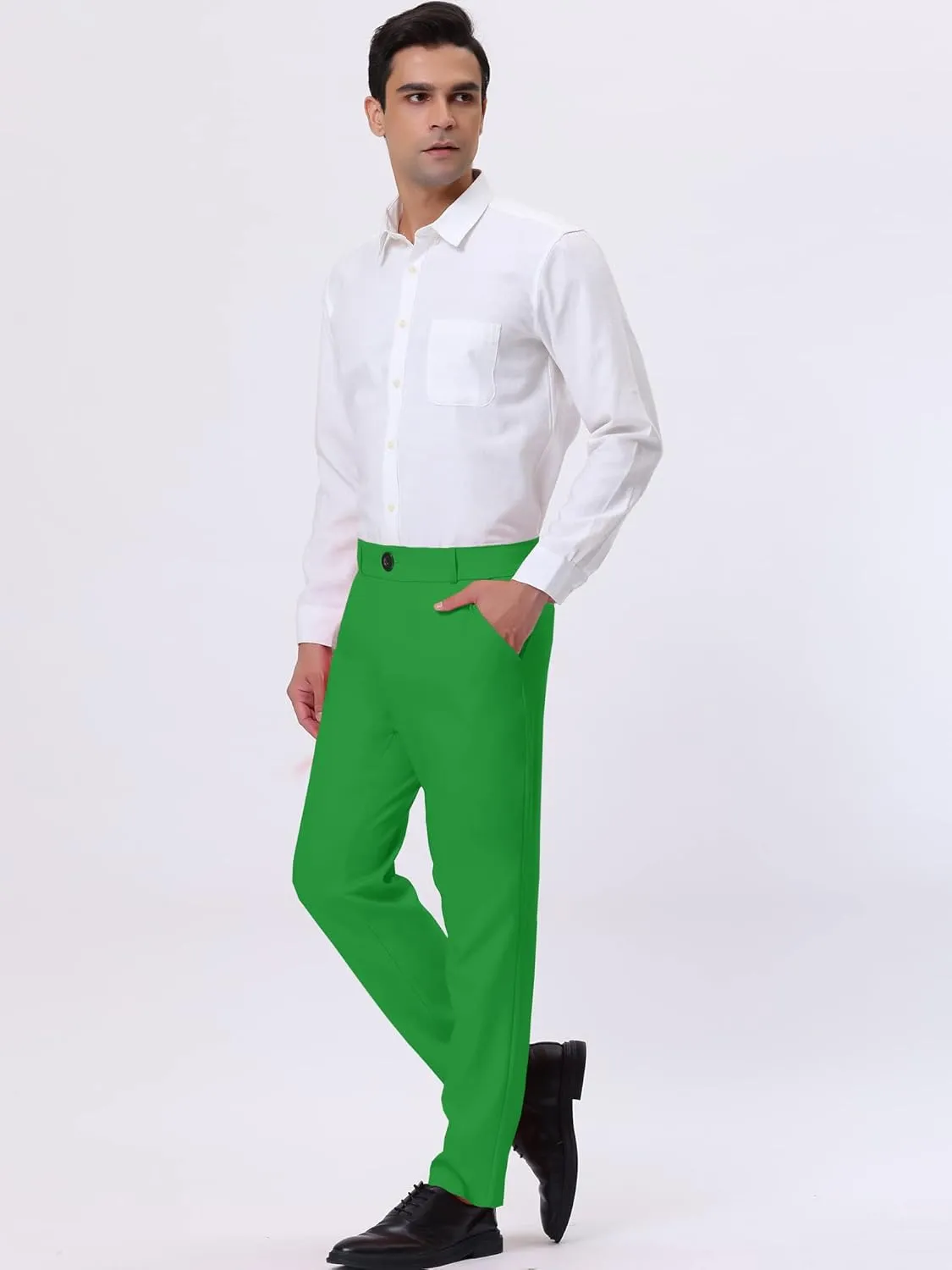 Lars Amadeus Solid Color Dress Pants for Men's Straight Fit Flat Front Chino Trousers
