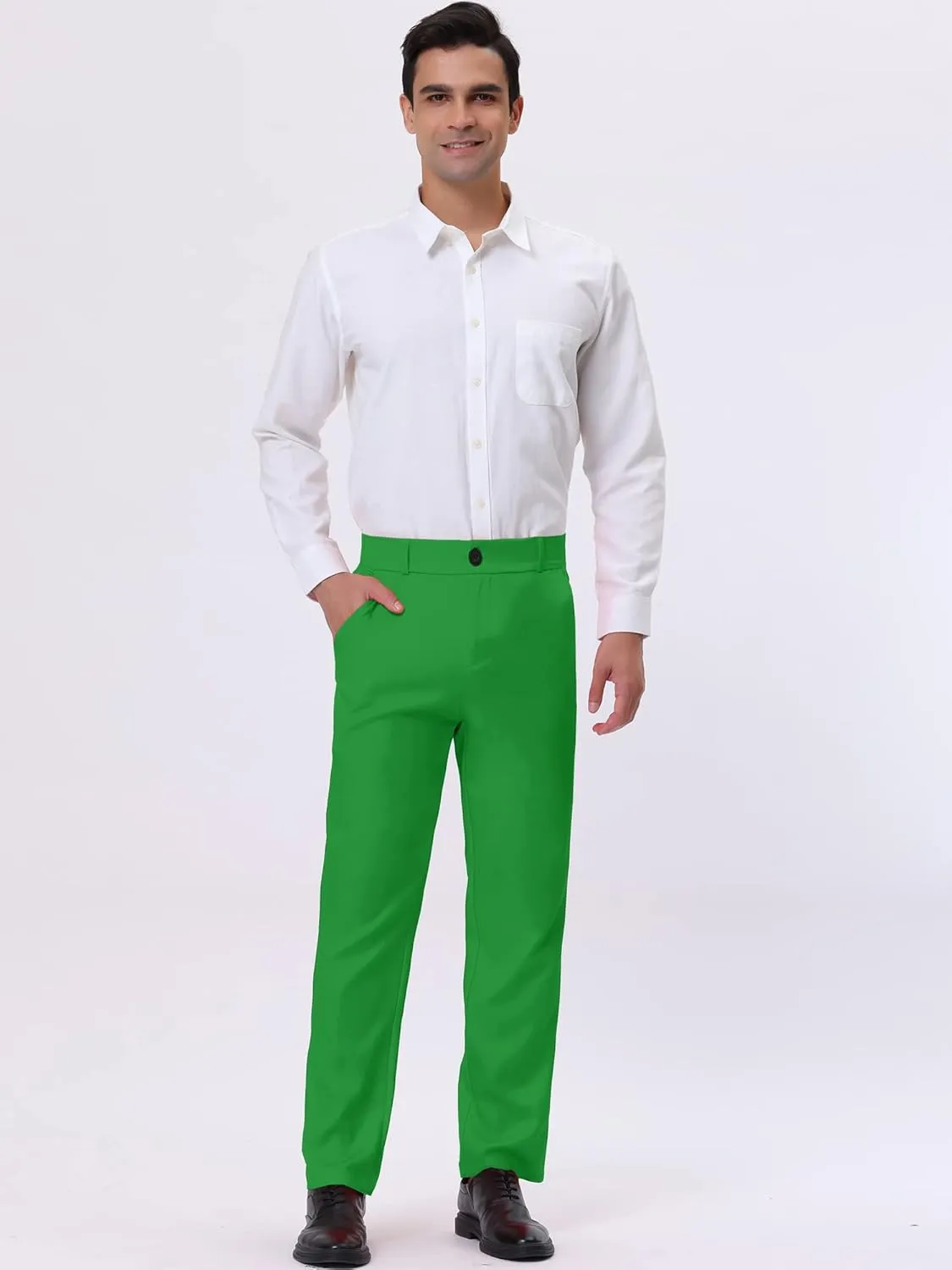 Lars Amadeus Solid Color Dress Pants for Men's Straight Fit Flat Front Chino Trousers