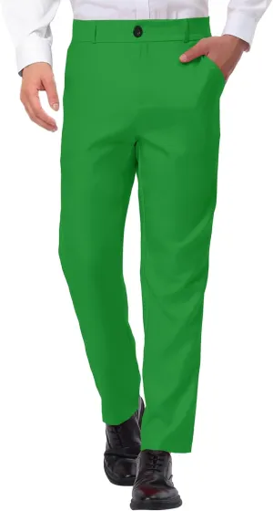 Lars Amadeus Solid Color Dress Pants for Men's Straight Fit Flat Front Chino Trousers