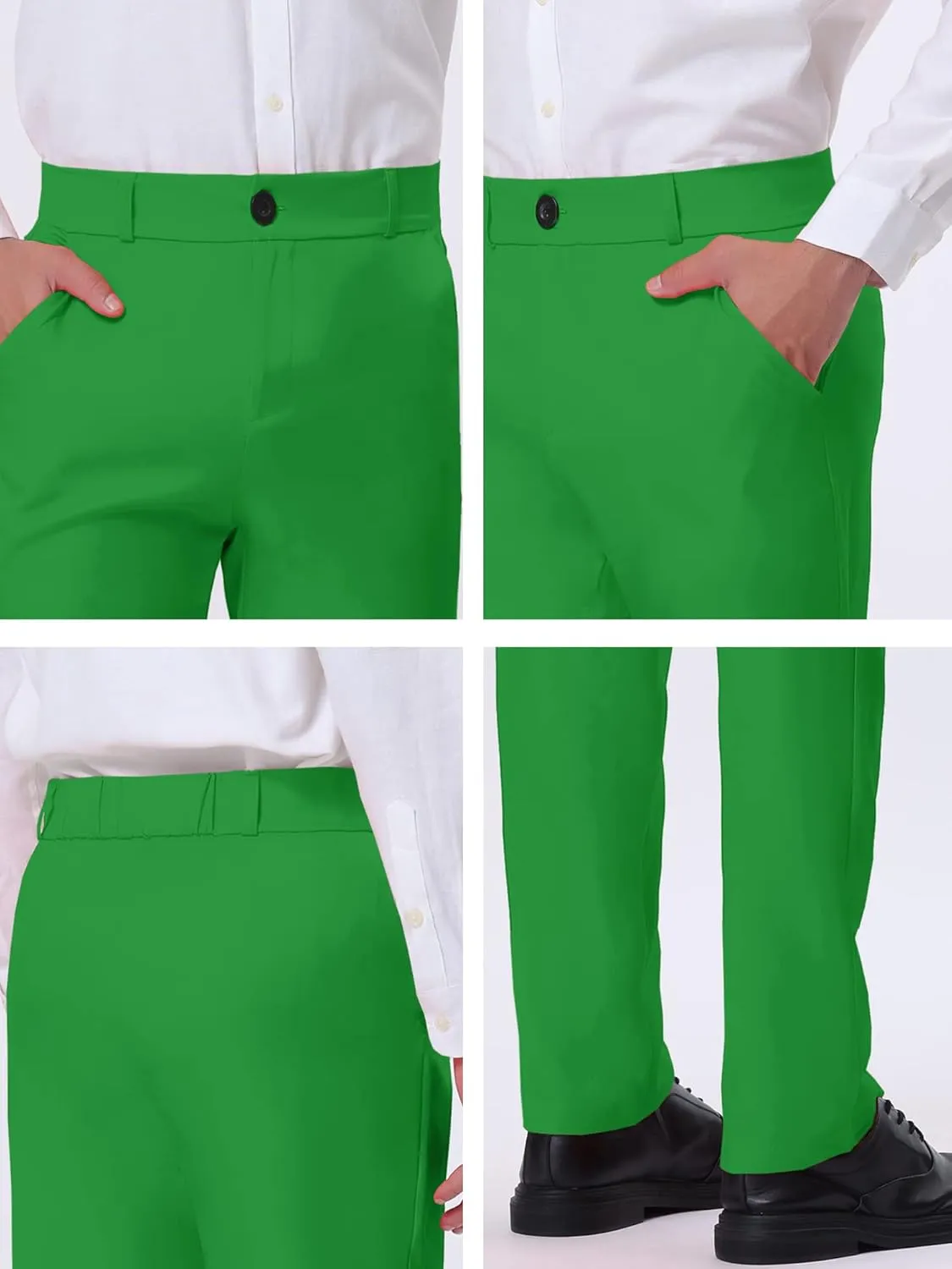 Lars Amadeus Solid Color Dress Pants for Men's Straight Fit Flat Front Chino Trousers