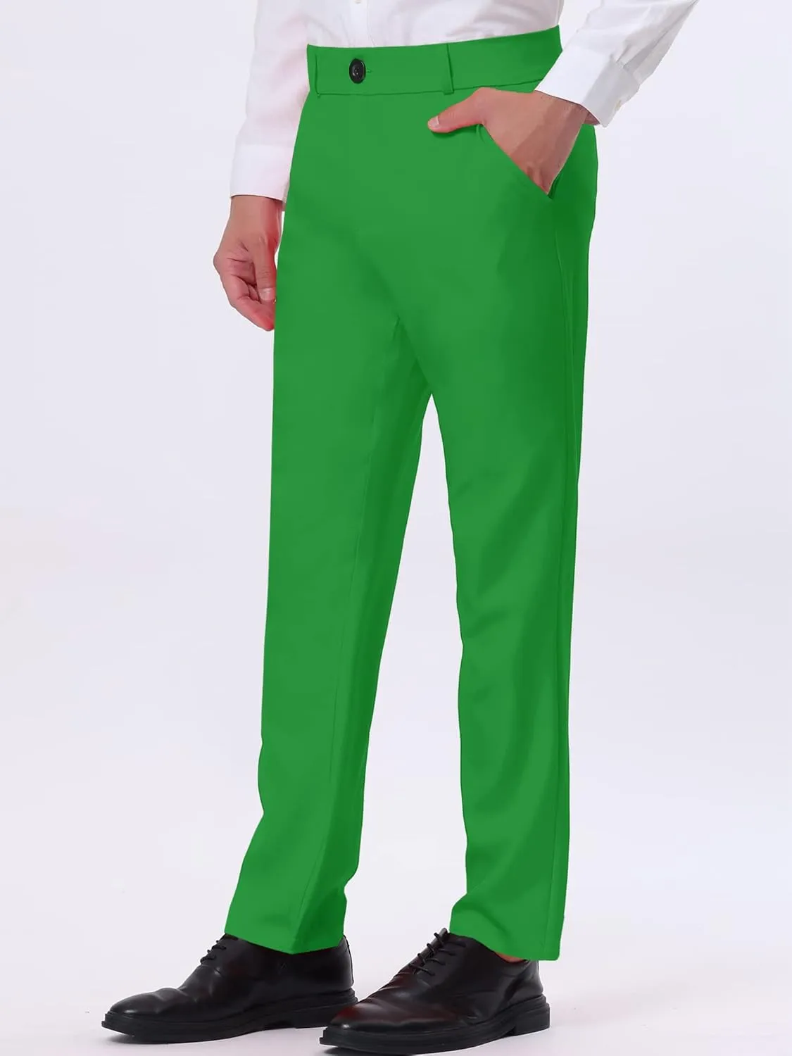 Lars Amadeus Solid Color Dress Pants for Men's Straight Fit Flat Front Chino Trousers