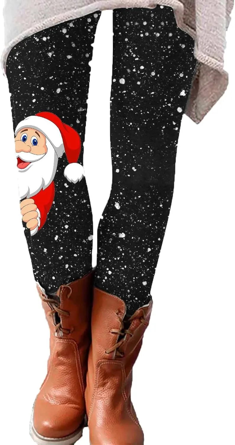 LCMTWX Womens Christmas Leggings Pants Casual Elastic Slim Long Boot Women Pants High Waisted Workout Pants