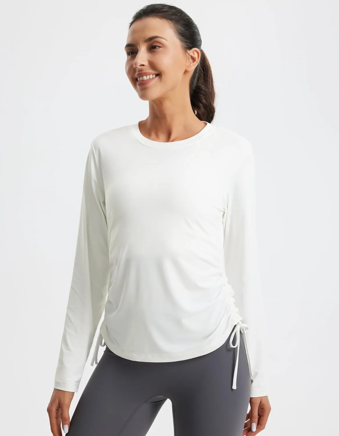 Libin Women's Long Sleeve Workout Tops UPF 50  Sun Protection Shirts Open Back Quick Dry Athletic Yoga Running T Shirt