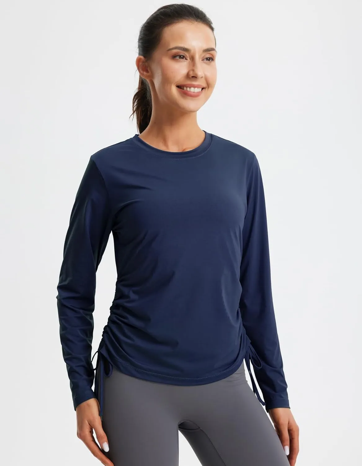 Libin Women's Long Sleeve Workout Tops UPF 50  Sun Protection Shirts Open Back Quick Dry Athletic Yoga Running T Shirt