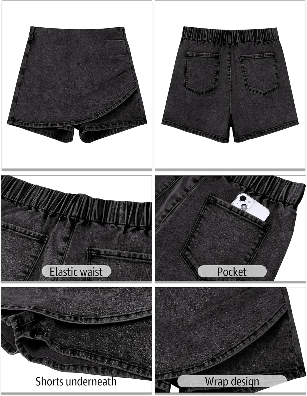 luvamia Jean Skorts for Woman High Waisted Pull On Trendy Casual Stretch Denim Skirt with Shorts Asymmetrical Wrap Skort