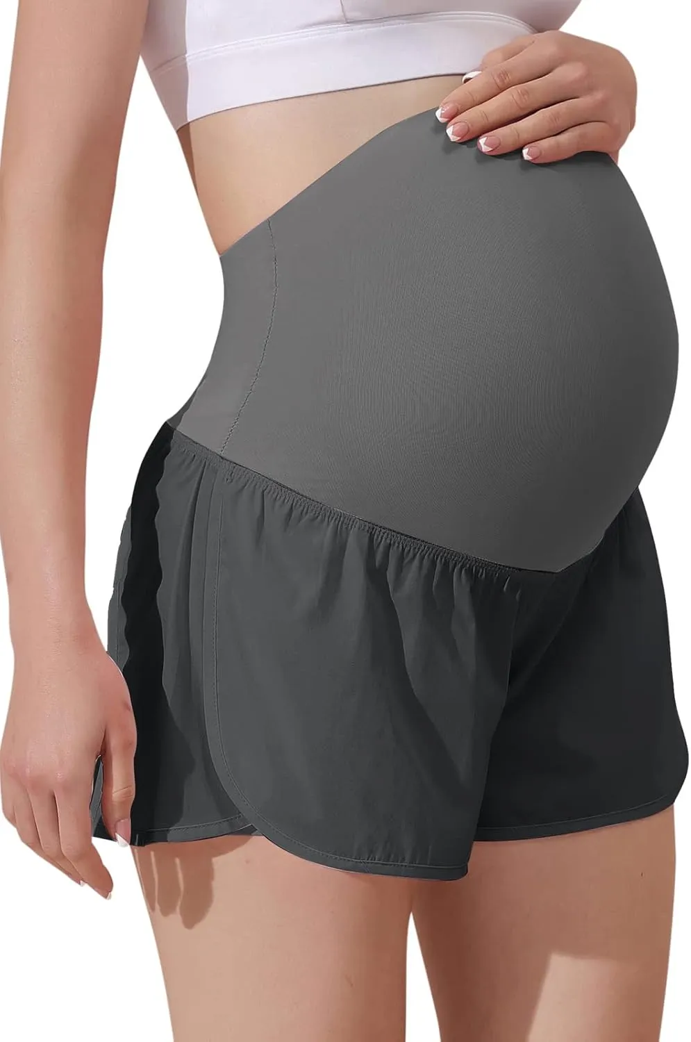 Maacie Women Maternity Layered Fast Drying Yoga Shorts with Liner Inner Pocket