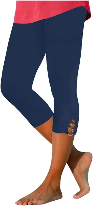 maisdgop Women's Capri Pants Tummy Control Knee Length Yoga Leggings Casual Sexy Solid Cutout High Waisted Cropped Pant