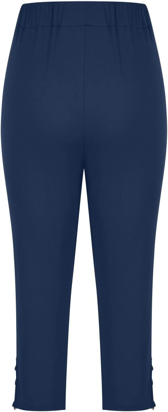 maisdgop Women's Capri Pants Tummy Control Knee Length Yoga Leggings Casual Sexy Solid Cutout High Waisted Cropped Pant