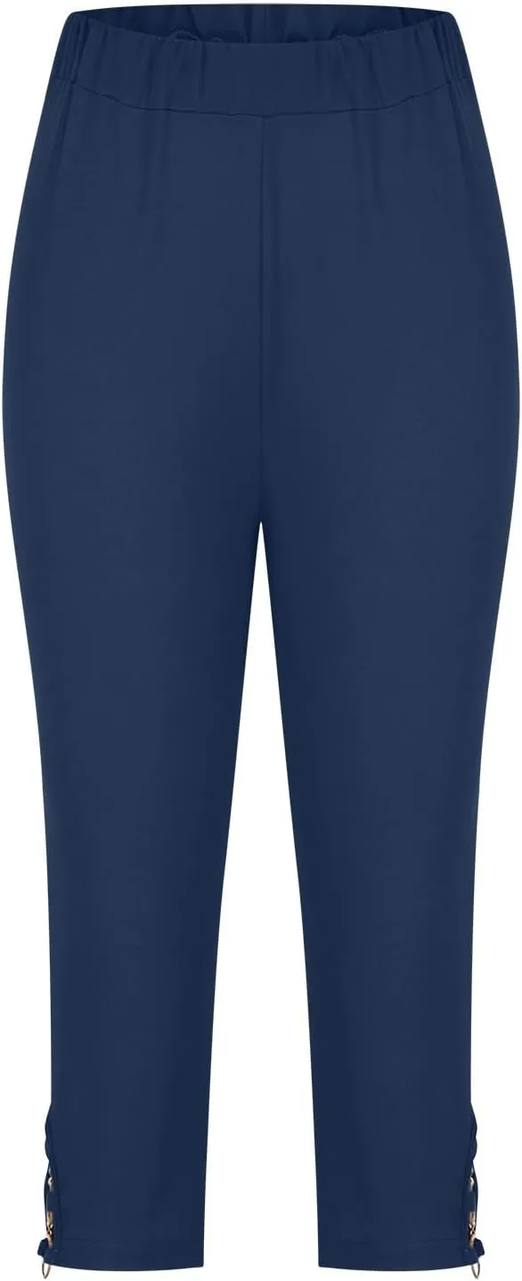 maisdgop Women's Capri Pants Tummy Control Knee Length Yoga Leggings Casual Sexy Solid Cutout High Waisted Cropped Pant