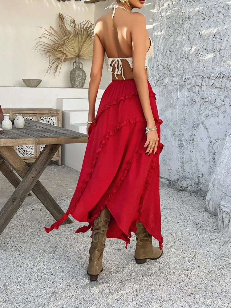 Melliflo Women's Summer Mini Skirts High Waisted Pleated Slit Long Skirt Casual Beach Vacation Skirts