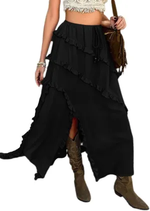 Melliflo Women's Summer Mini Skirts High Waisted Pleated Slit Long Skirt Casual Beach Vacation Skirts