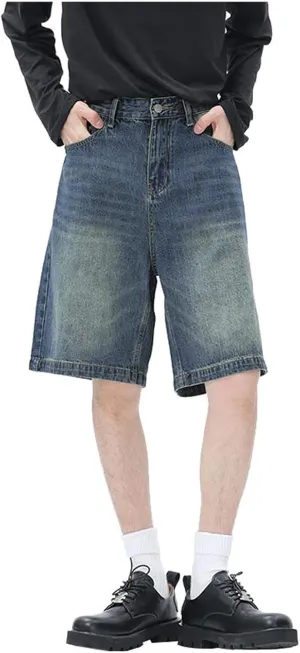 Men Y2K Vintage Baggy Jean Shorts Casual Summer Hip Hop Cargo Pants Loose Fit Denim Shorts Trendy Outfits