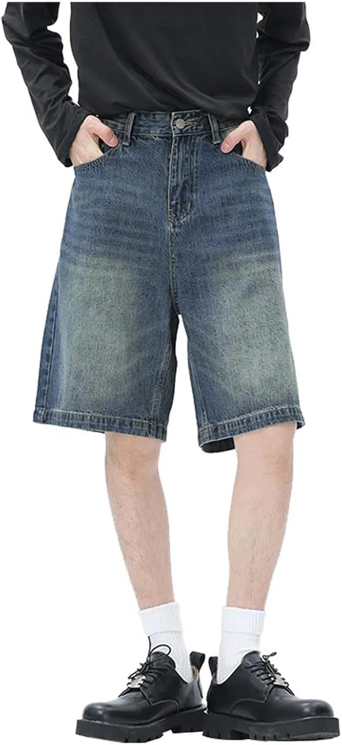 Men Y2K Vintage Baggy Jean Shorts Casual Summer Hip Hop Cargo Pants Loose Fit Denim Shorts Trendy Outfits