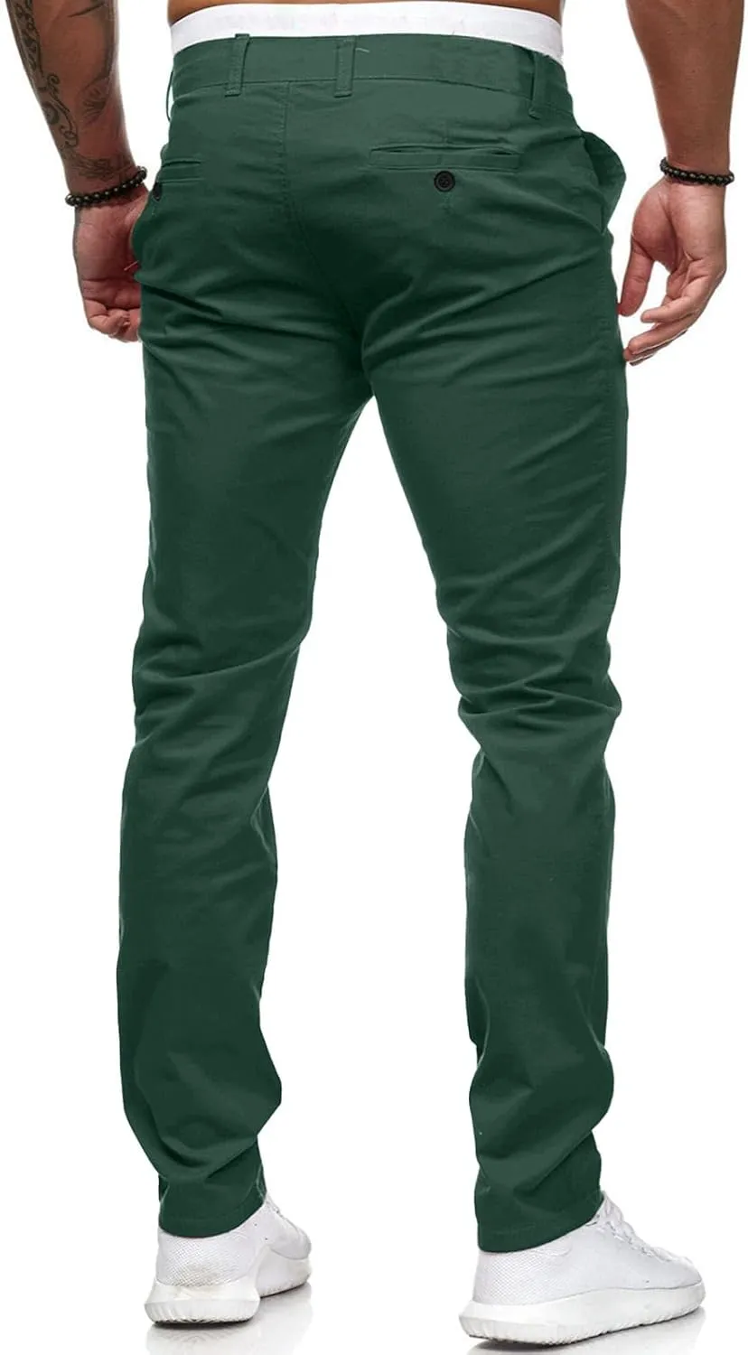 Mens Chinos Casual Slim Fit Dress Pants Stretch Flat-Front Skinny Golf Pants Comfy Solid Work Slacks Tapered Trousers