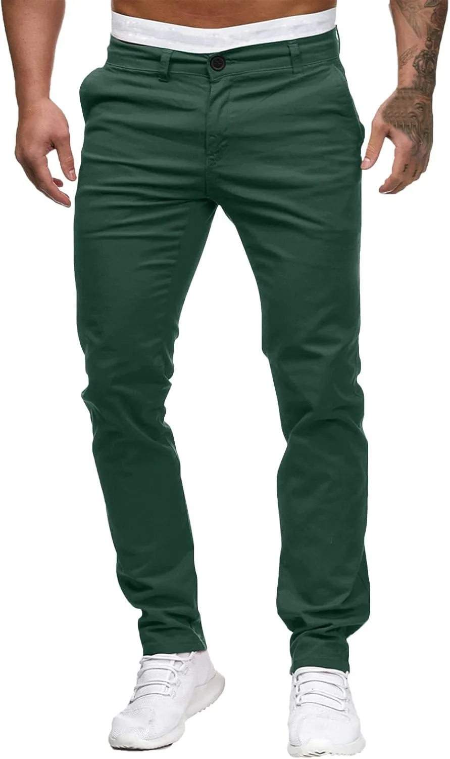 Mens Chinos Casual Slim Fit Dress Pants Stretch Flat-Front Skinny Golf Pants Comfy Solid Work Slacks Tapered Trousers