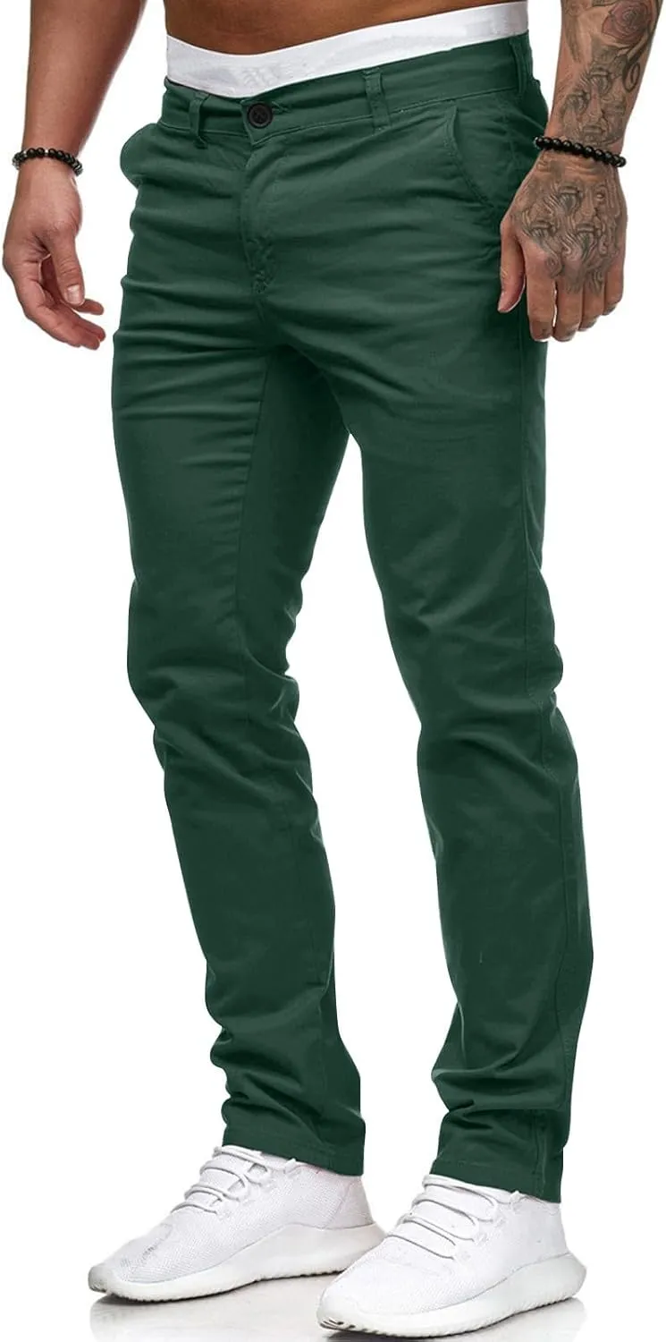 Mens Chinos Casual Slim Fit Dress Pants Stretch Flat-Front Skinny Golf Pants Comfy Solid Work Slacks Tapered Trousers