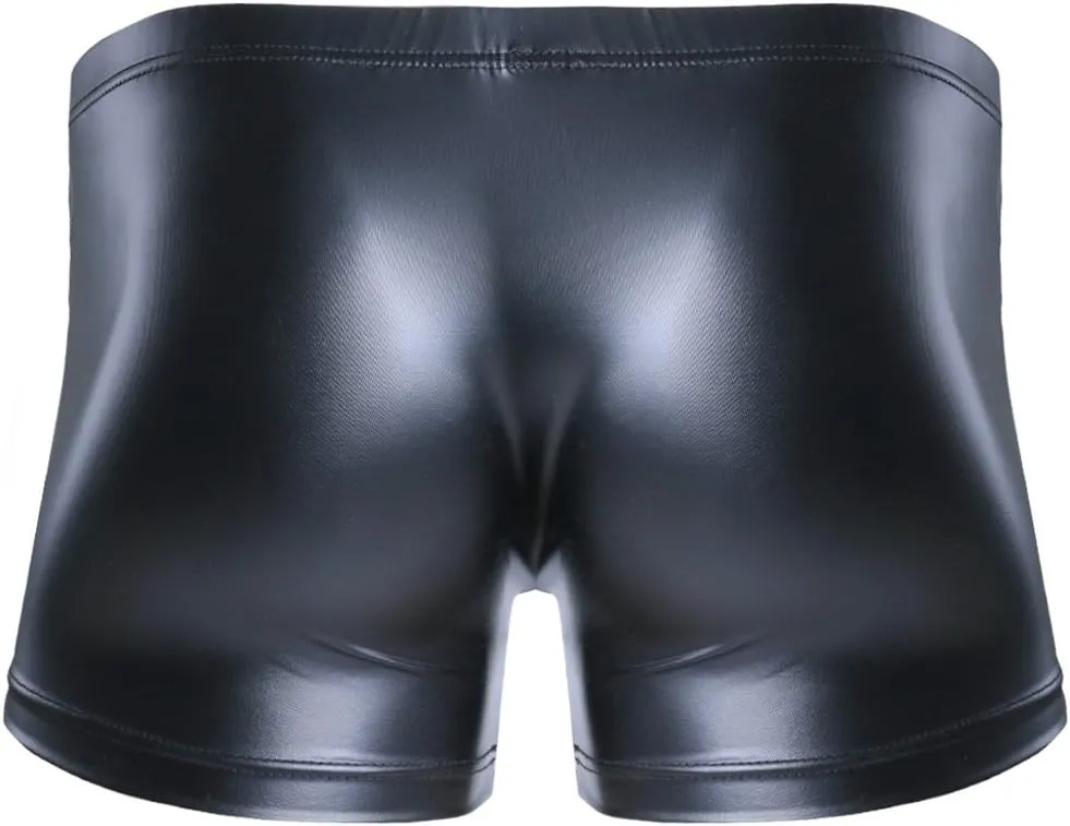 Mens Faux Leather Bugle Pouch Press Buttons Booty Shorts Pants Boxer Briefs Knickers Underwear