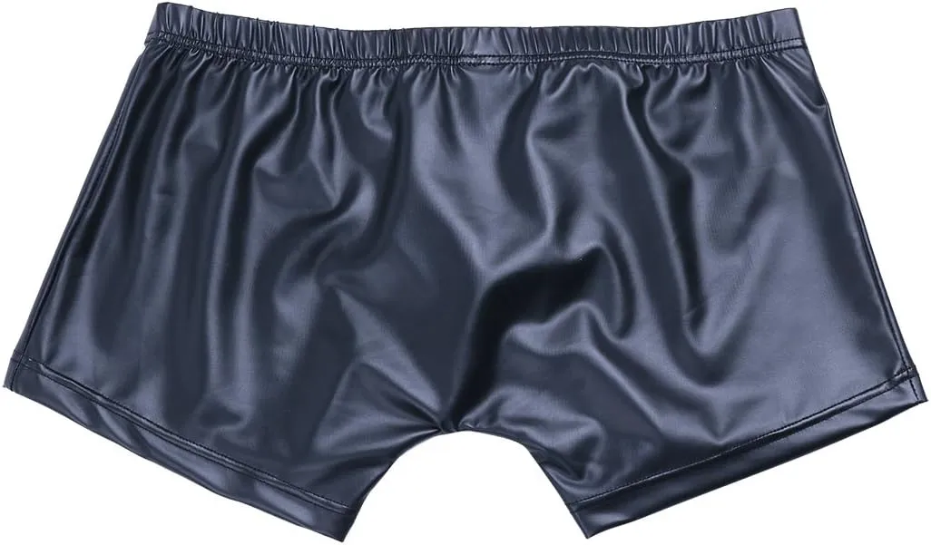 Mens Faux Leather Bugle Pouch Press Buttons Booty Shorts Pants Boxer Briefs Knickers Underwear