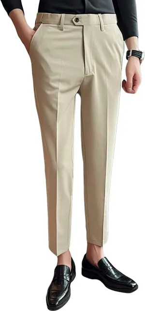 Men'S Stretch Dress Pants Casual Slim Fit Skinny Suit Pants Solid Color Business Chino Trousers Chino Pants (28,Khaki), Khaki, 28