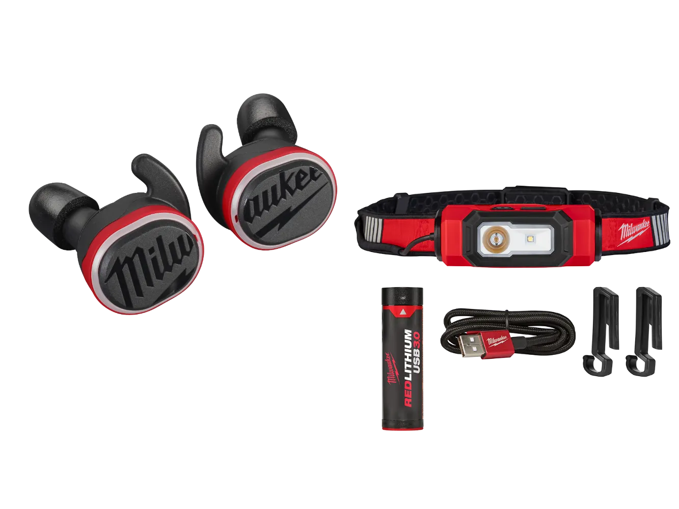 Milwaukee 2191-21HH USB Cordless Jobsite Ear Buds w/ Hard Hat Light