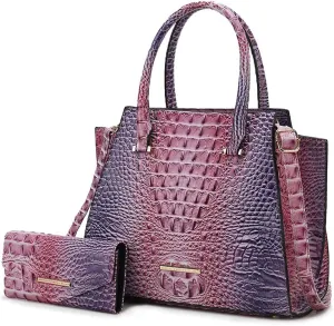 MKF Collection Tote Bag for Women & Wristlet Wallet, Crocodile-Embossed Vegan Leather Top-Handle Handbag Purse Set by Mia k