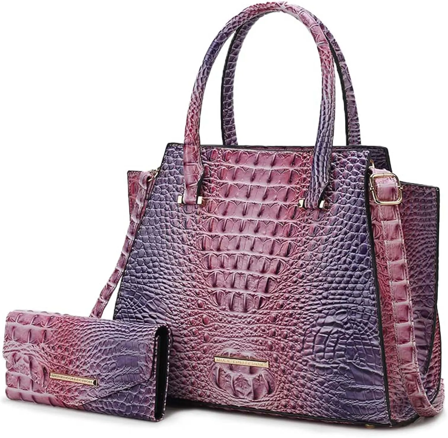 MKF Collection Tote Bag for Women & Wristlet Wallet, Crocodile-Embossed Vegan Leather Top-Handle Handbag Purse Set by Mia k