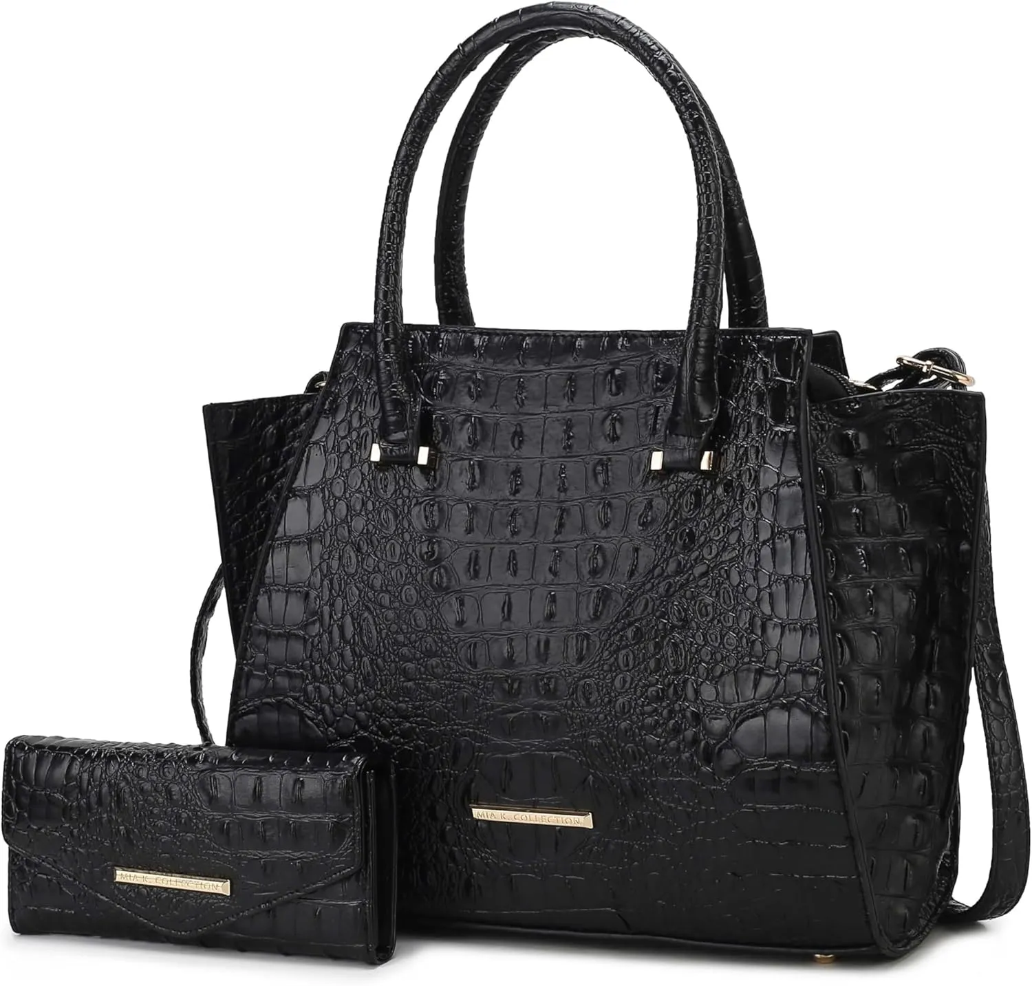 MKF Collection Tote Bag for Women & Wristlet Wallet, Crocodile-Embossed Vegan Leather Top-Handle Handbag Purse Set by Mia k