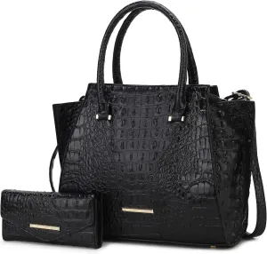 MKF Collection Tote Bag for Women & Wristlet Wallet, Crocodile-Embossed Vegan Leather Top-Handle Handbag Purse Set by Mia k