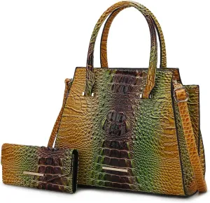 MKF Collection Tote Bag for Women & Wristlet Wallet, Crocodile-Embossed Vegan Leather Top-Handle Handbag Purse Set by Mia k