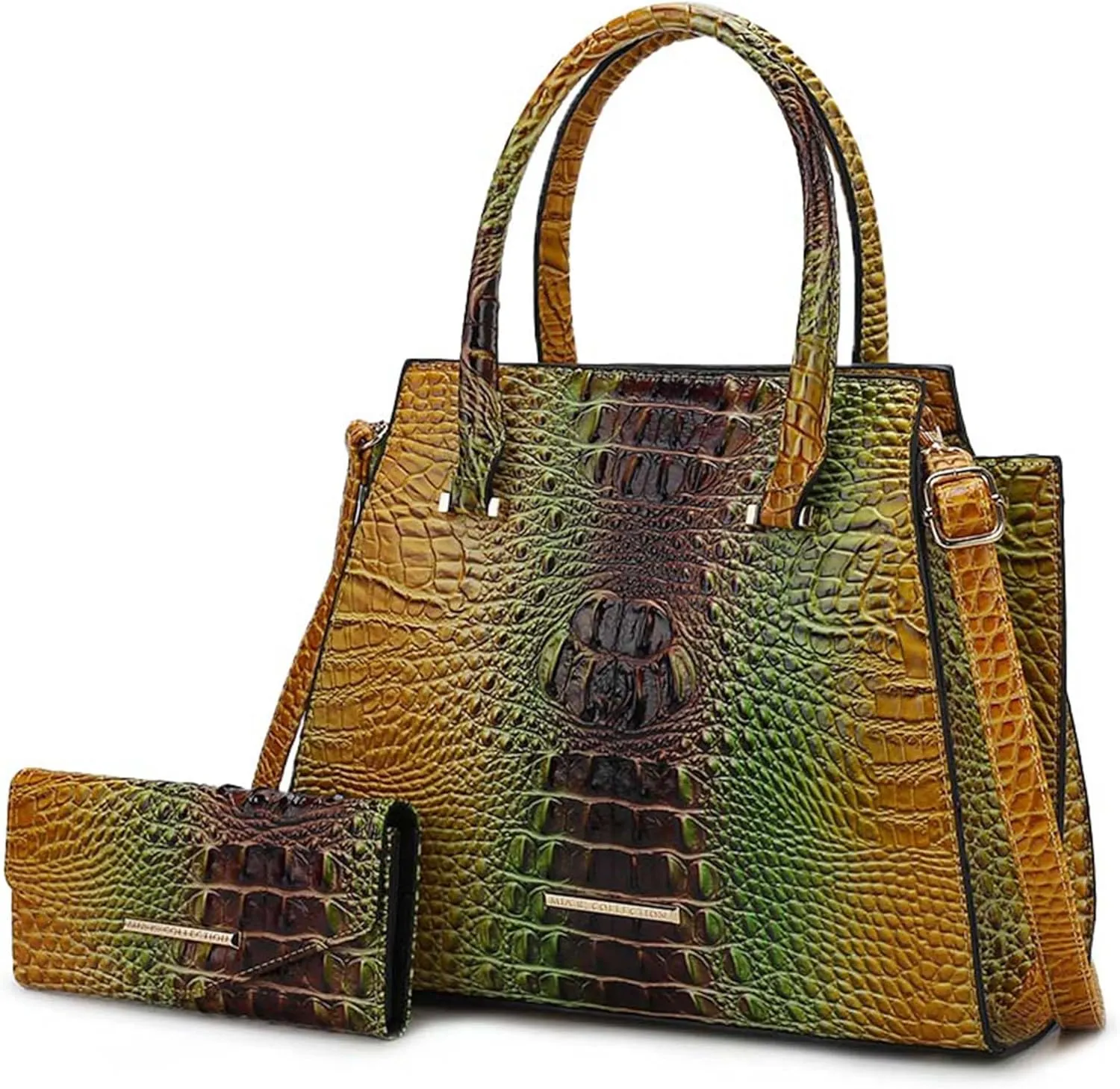 MKF Collection Tote Bag for Women & Wristlet Wallet, Crocodile-Embossed Vegan Leather Top-Handle Handbag Purse Set by Mia k