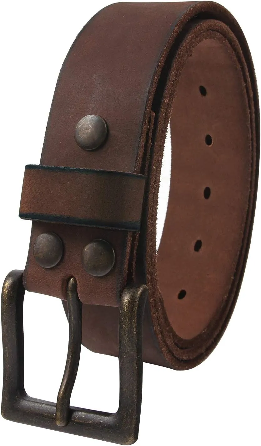 NPET Mens Leather Belt Full Grain Vintage Distressed Style Snap on Strap 1 1/2" Wide with Buckle