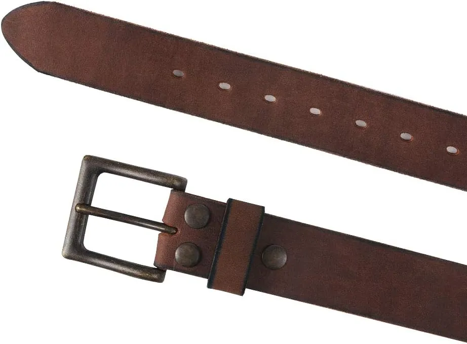 NPET Mens Leather Belt Full Grain Vintage Distressed Style Snap on Strap 1 1/2" Wide with Buckle